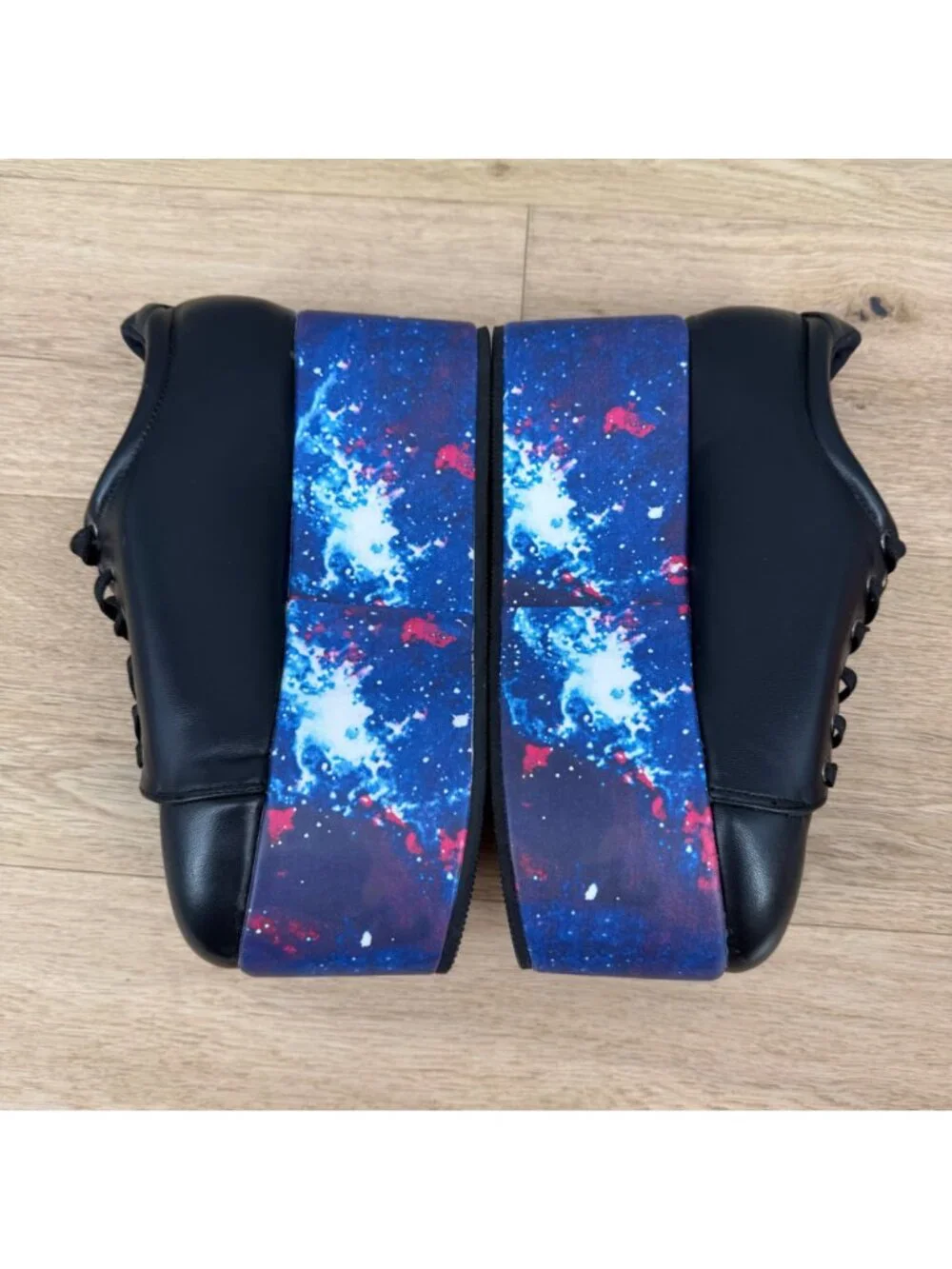 Hot Topic Womens Platform Sneakers Size 9 Black Galaxy Cosmic Print Sole Goth